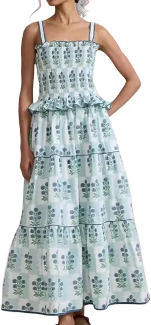 Women Summer Boho Tie Shoulder Dress Y2k Floral Smocked Flowy Long Dress Ruffle Tiered Beach Vocation Sundress
