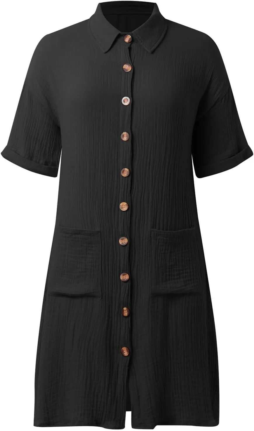 Women Summer Cotton Linen Button Down Dress Short Sleeve Dresses Floral V Neck Beach Tshirt Dress with Pockets 2025