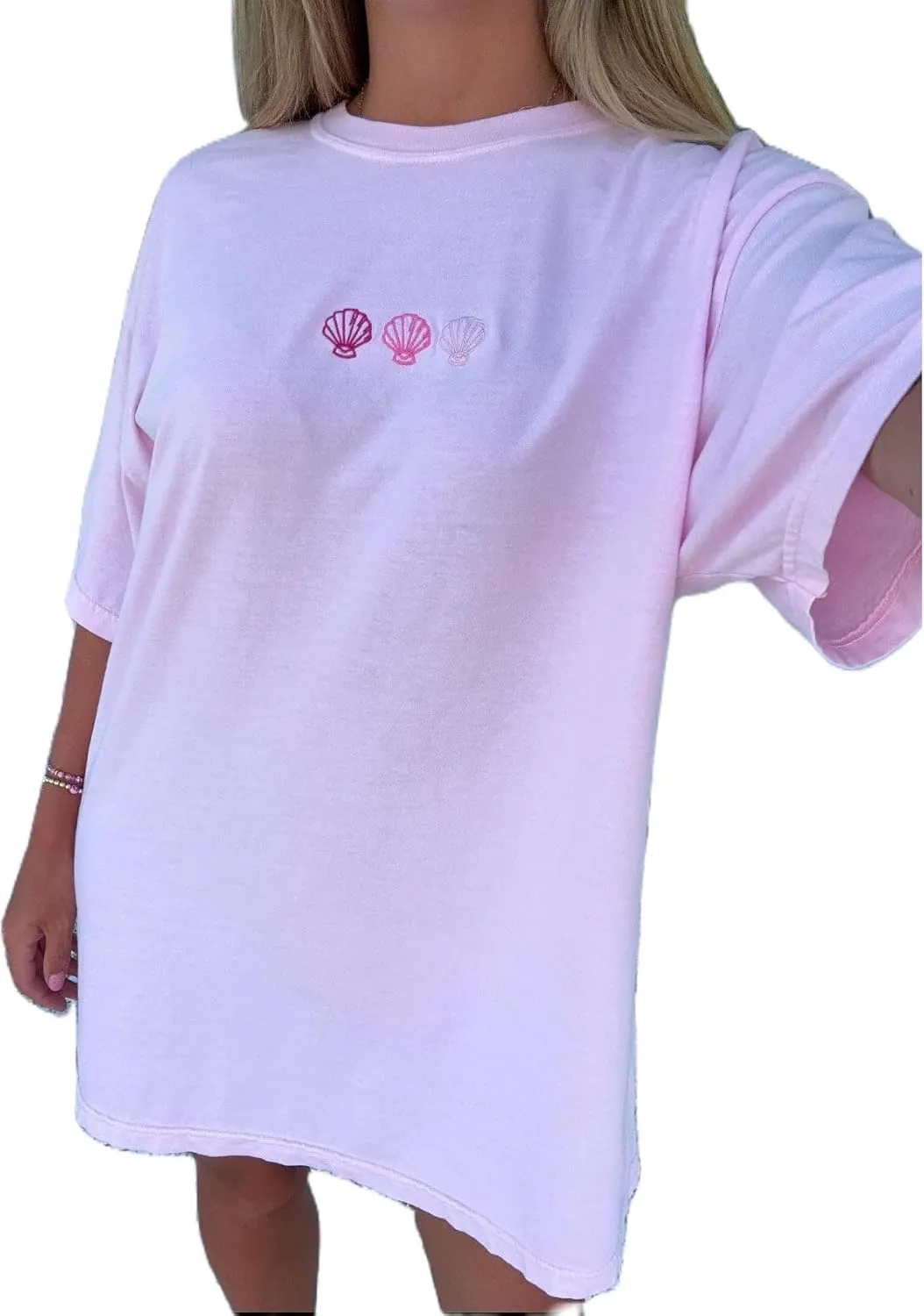 Women Teen Girls Cute Embroidered Graphic Tees Preppy Colorful Surf Shirts Coastal Short Sleeve Beach Tshirt Tops