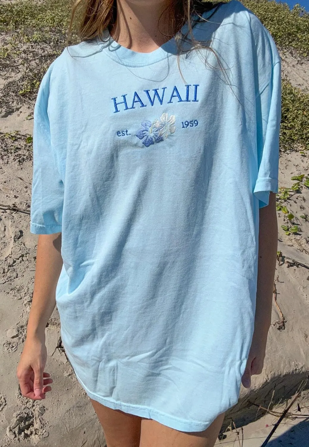 Women Teen Girls Cute Embroidered Graphic Tees Preppy Colorful Surf Shirts Coastal Short Sleeve Beach Tshirt Tops