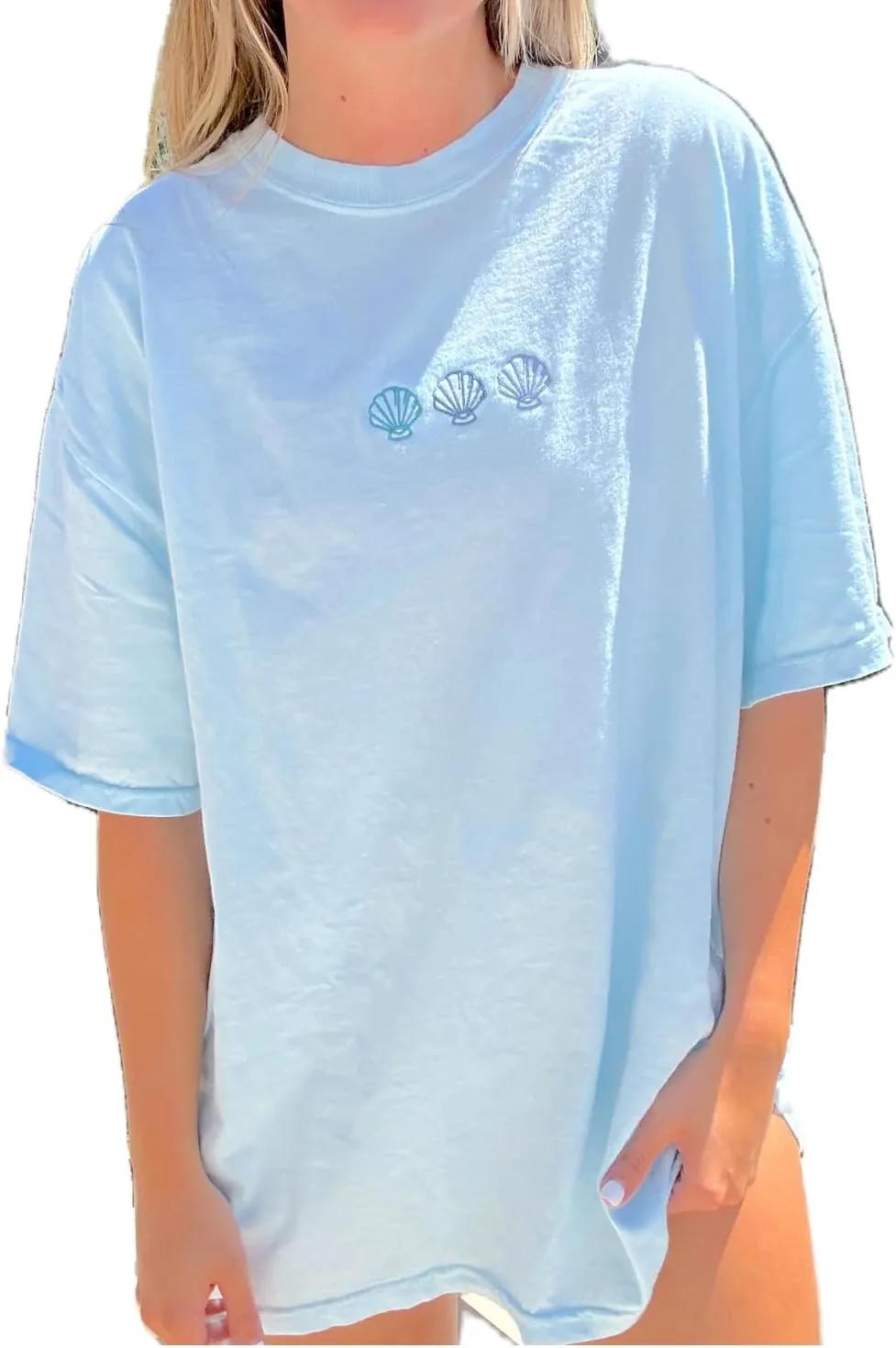 Women Teen Girls Cute Embroidered Graphic Tees Preppy Colorful Surf Shirts Coastal Short Sleeve Beach Tshirt Tops