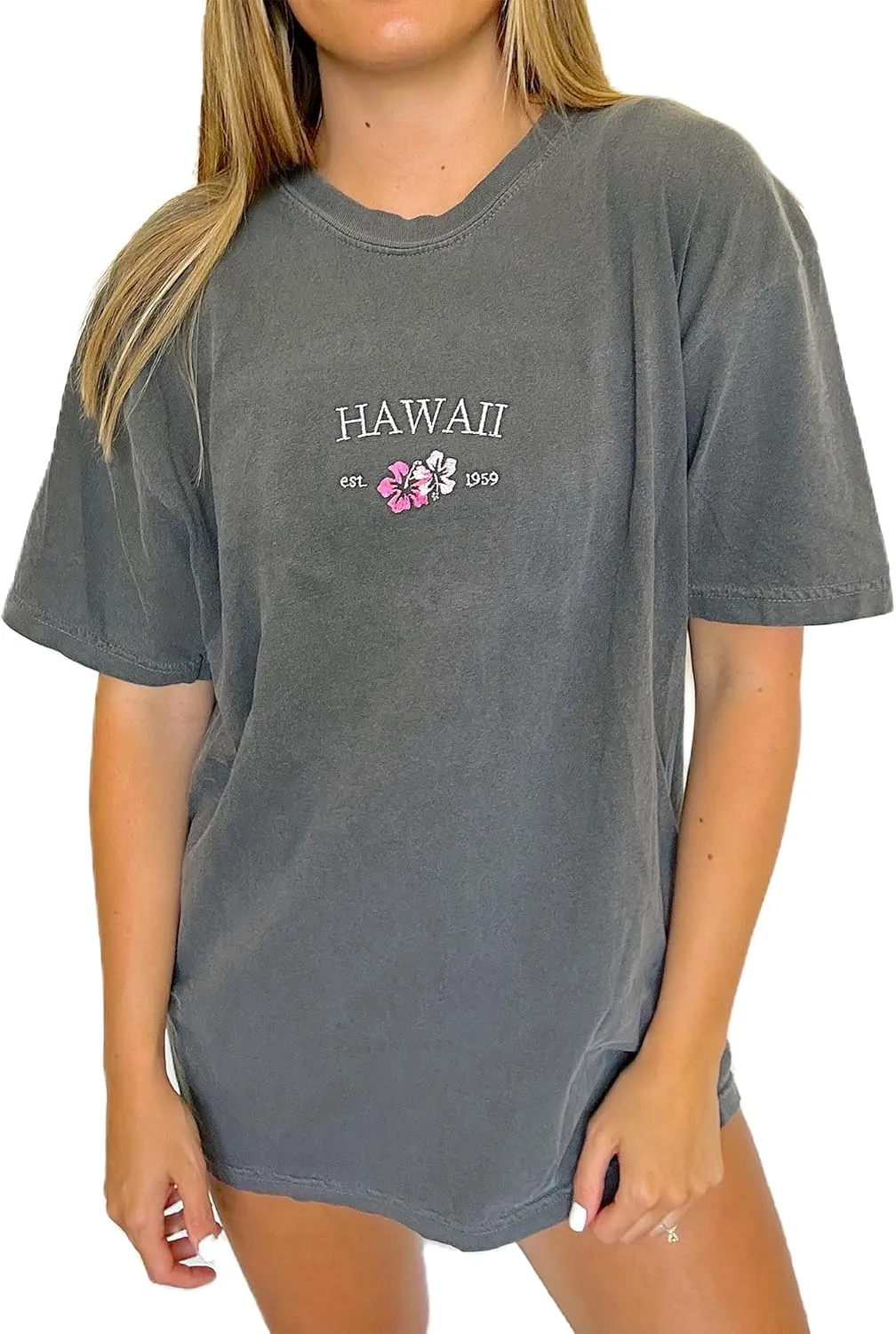 Women Teen Girls Cute Embroidered Graphic Tees Preppy Colorful Surf Shirts Coastal Short Sleeve Beach Tshirt Tops