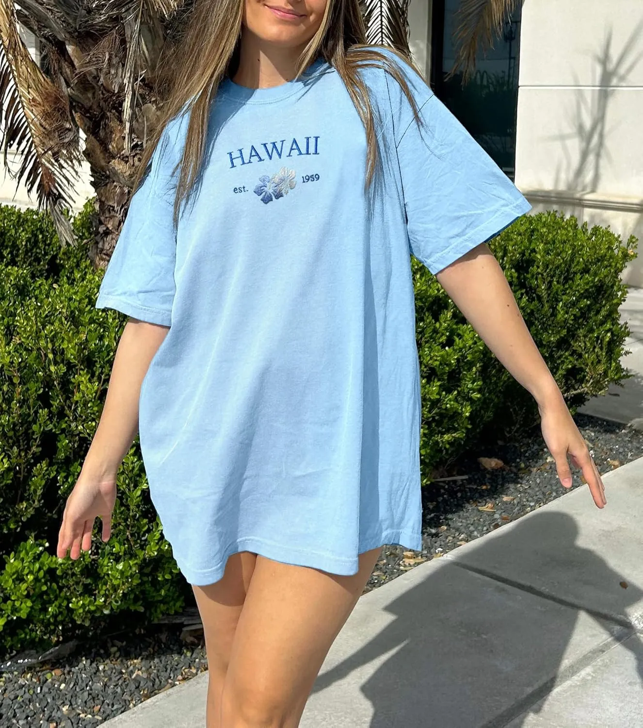Women Teen Girls Cute Embroidered Graphic Tees Preppy Colorful Surf Shirts Coastal Short Sleeve Beach Tshirt Tops