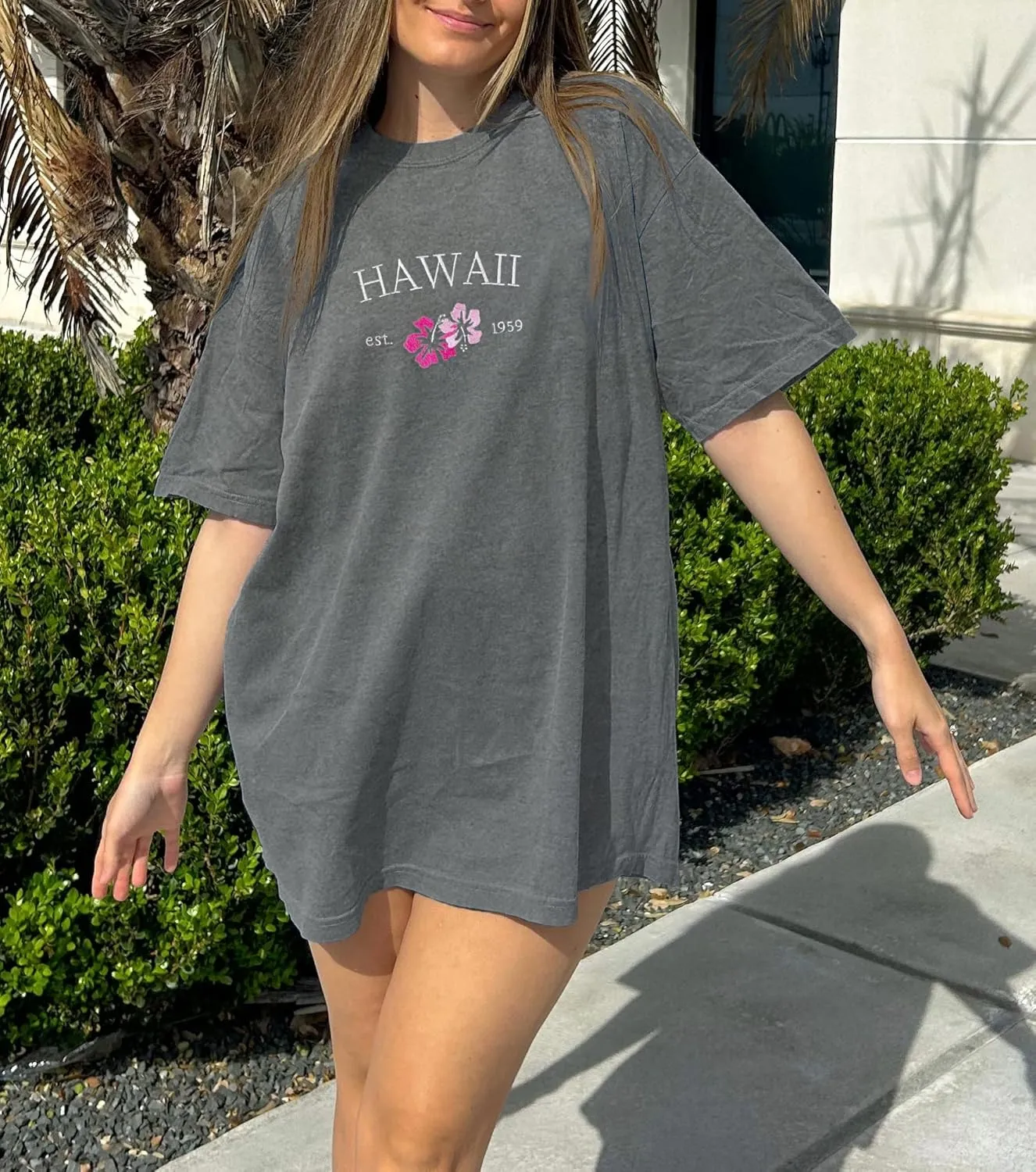 Women Teen Girls Cute Embroidered Graphic Tees Preppy Colorful Surf Shirts Coastal Short Sleeve Beach Tshirt Tops