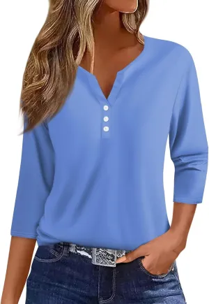 Women's 2024 Fashion Tops 3/4 Sleeve T-Shirts Cute Crewneck Basic Business Tees Blouses