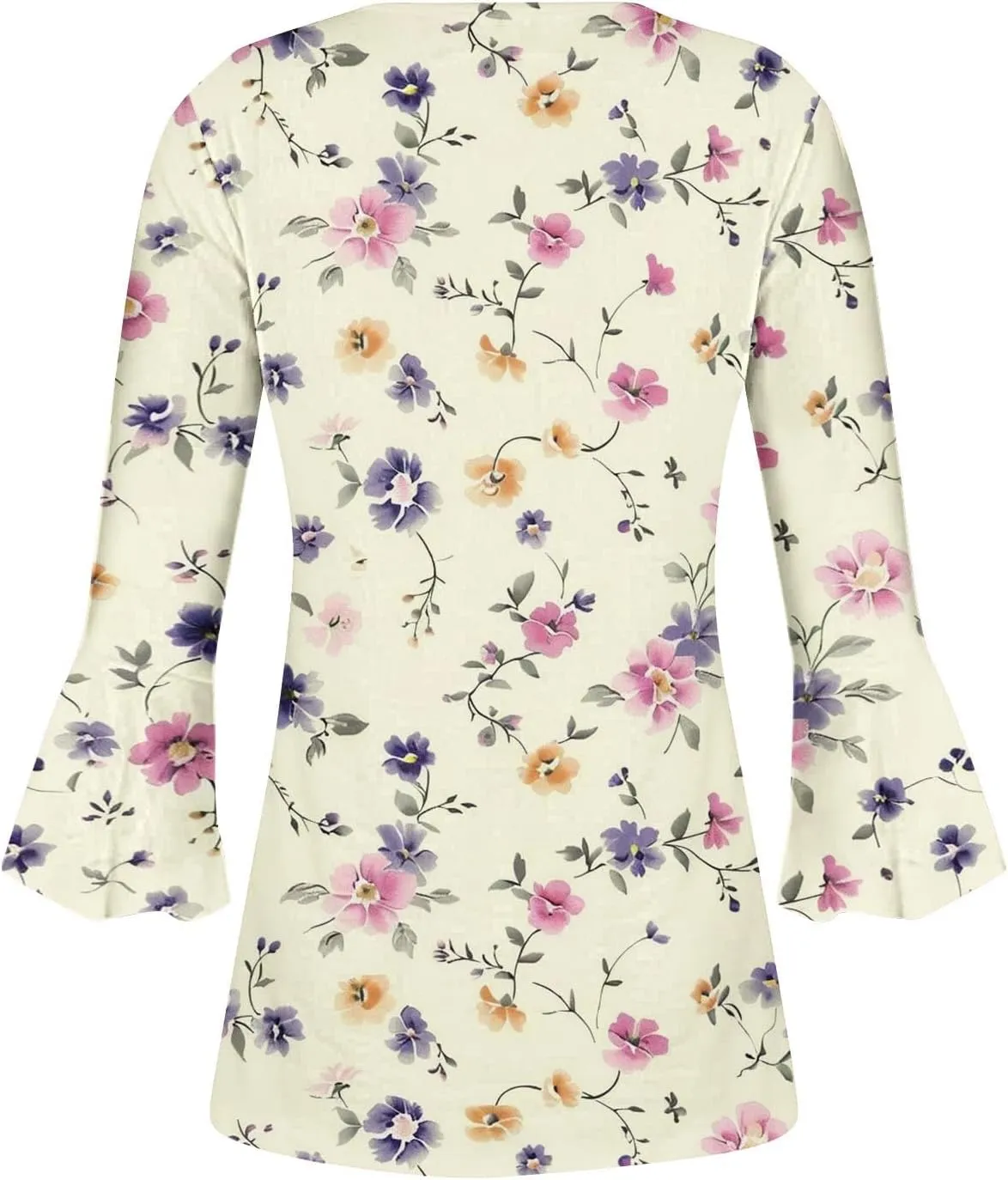 Womens 3/4 Sleeve Floral Top Vintage V Neck T Shirts Button Down Blouse Dressy Flowy Tops Trendy Loose Tops Blouse