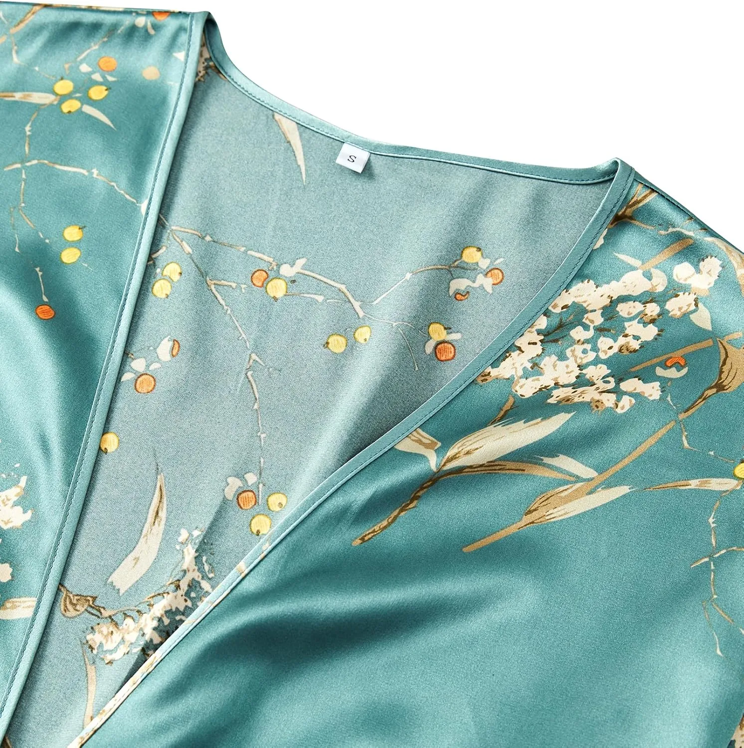 Women's 4pcs Sleepwear Satin Silk Floral Cami with Shorts Cowl Neck Dress Pj Set with Robe