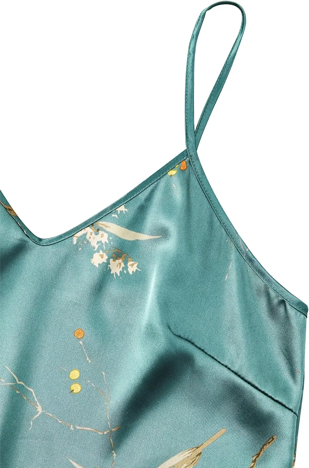 Women's 4pcs Sleepwear Satin Silk Floral Cami with Shorts Cowl Neck Dress Pj Set with Robe