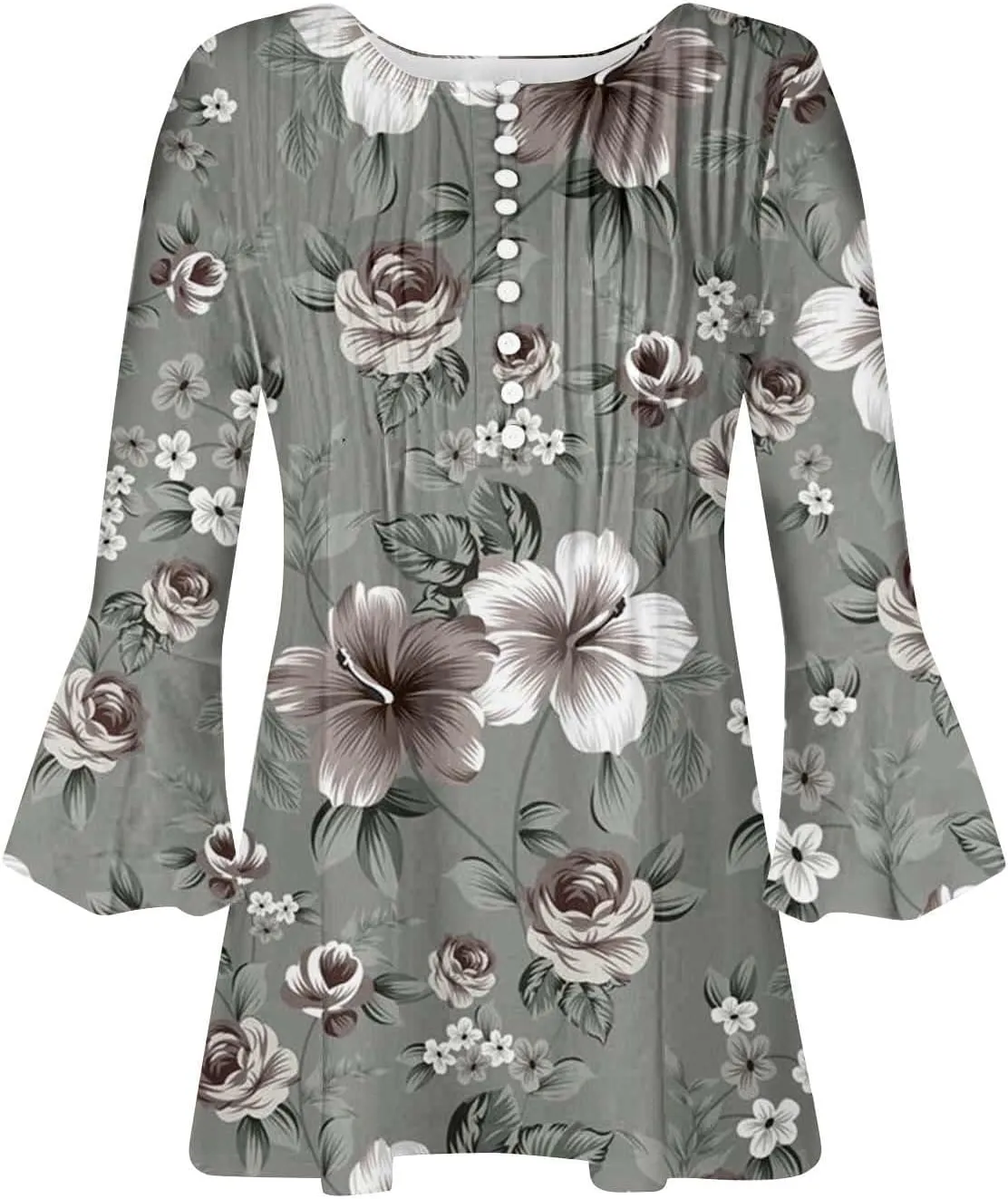 Women's Blouses & Button-Down Shirts Vintage Floral Print Boho Empire Waist Tunic Tops Spring Fashion 3/4 Sleeve Tees