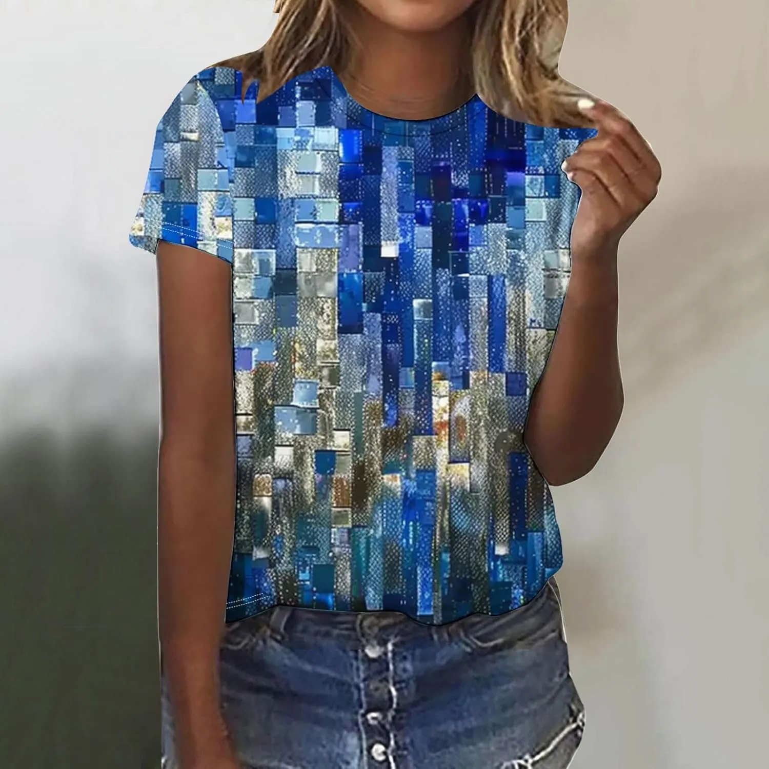 Womens Boho Floral Blouses Short Sleeve Summer Tops 2024 Trendy Tshirts Shirt Dressy Causal Ladies Clothes