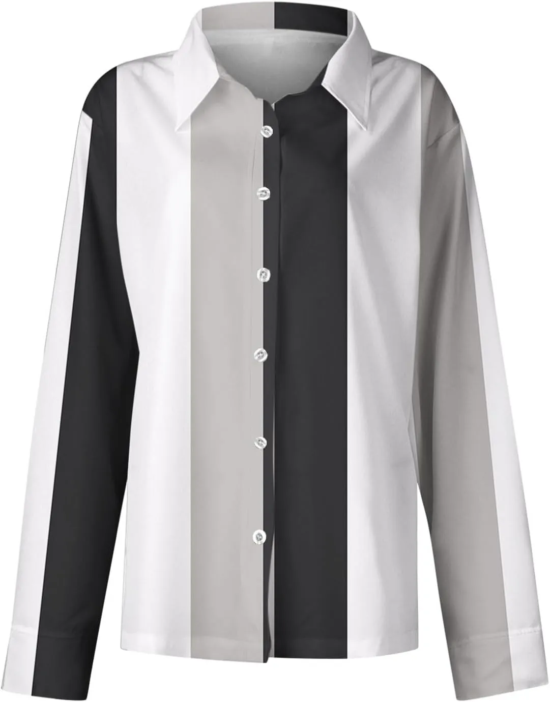 Womens Button Down Casual Shirts Color Block Striped Blouse Tops Long Sleeve Collar Shirt Dressy Work Outfits Clothing