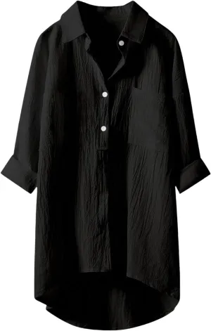 Womens Button Shirt Dresses Daily Casual High Low Irregular Hem Short/Half Sleeve Blouse Loose Summer Linen Tops 2025