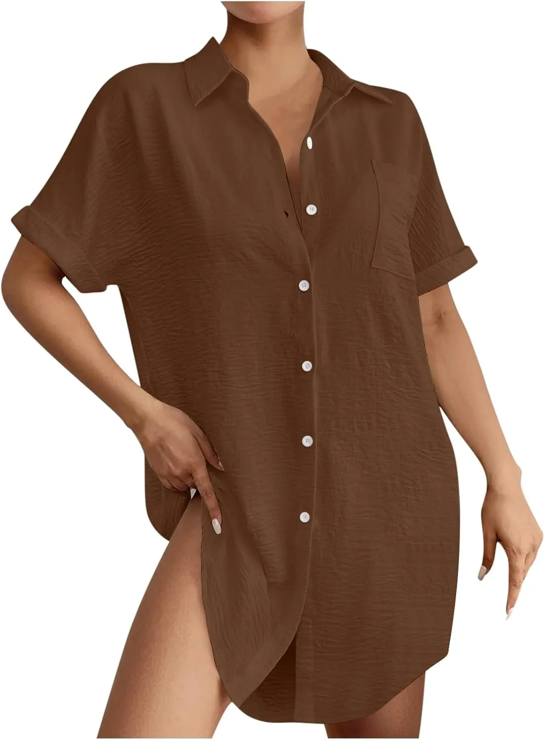 Womens Button Shirt Dresses Daily Casual High Low Irregular Hem Short/Half Sleeve Blouse Loose Summer Linen Tops 2025