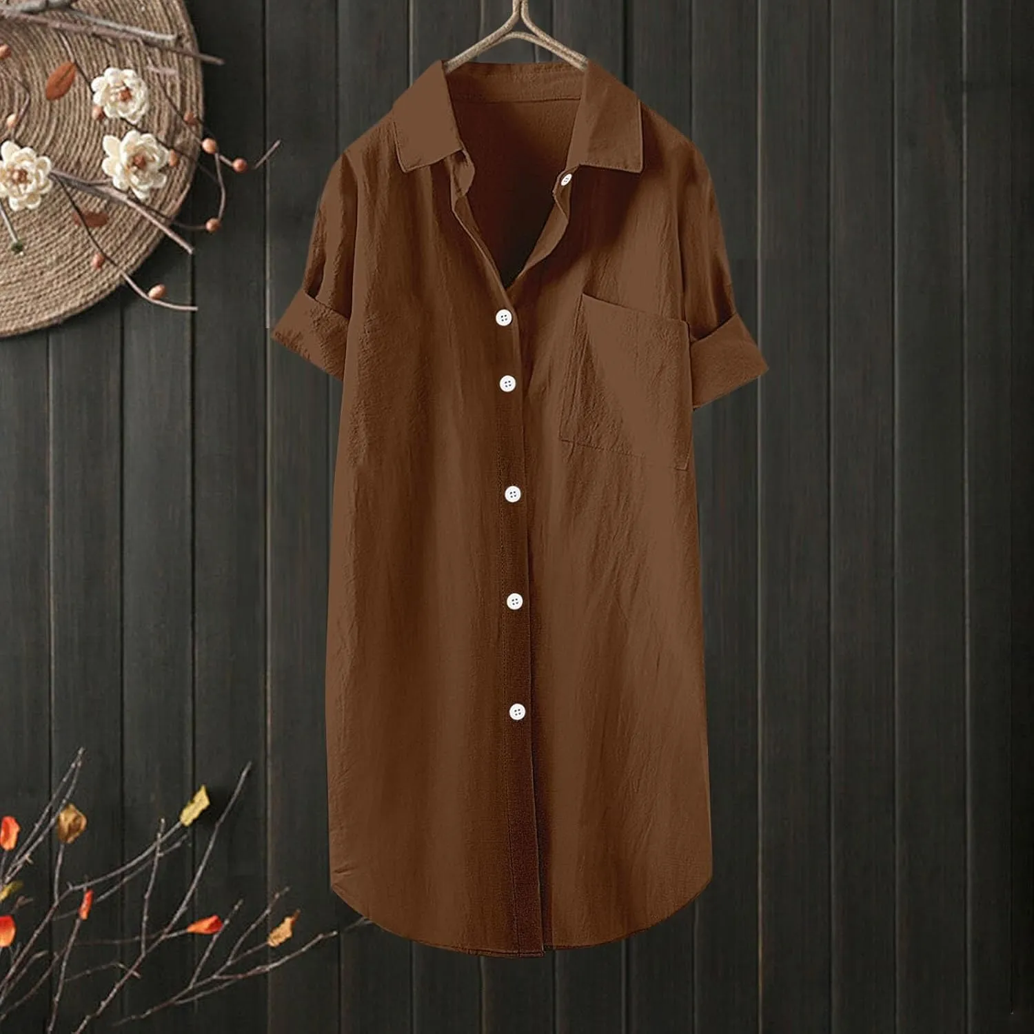 Womens Button Shirt Dresses Daily Casual High Low Irregular Hem Short/Half Sleeve Blouse Loose Summer Linen Tops 2025