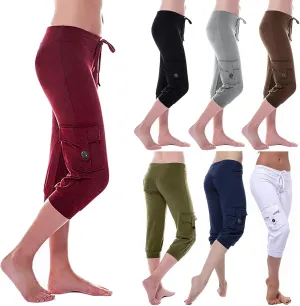 Women's Cargo Capri Pants Drawstring High Waist Casual Pockets Joggers 2025 Trendy Relaxed Fit Trousers