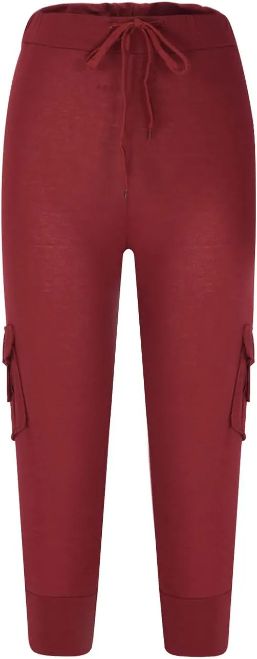Women's Cargo Capri Pants Drawstring High Waist Casual Pockets Joggers 2025 Trendy Relaxed Fit Trousers