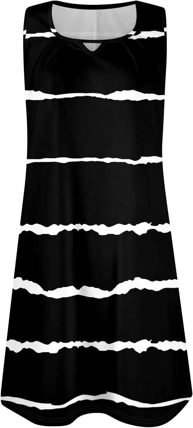 Womens Casual Crew Neck Tank Dresses Floral Hawaiian Beach 2025 Spring Summer Sundress Vacation Sleeveless Dress