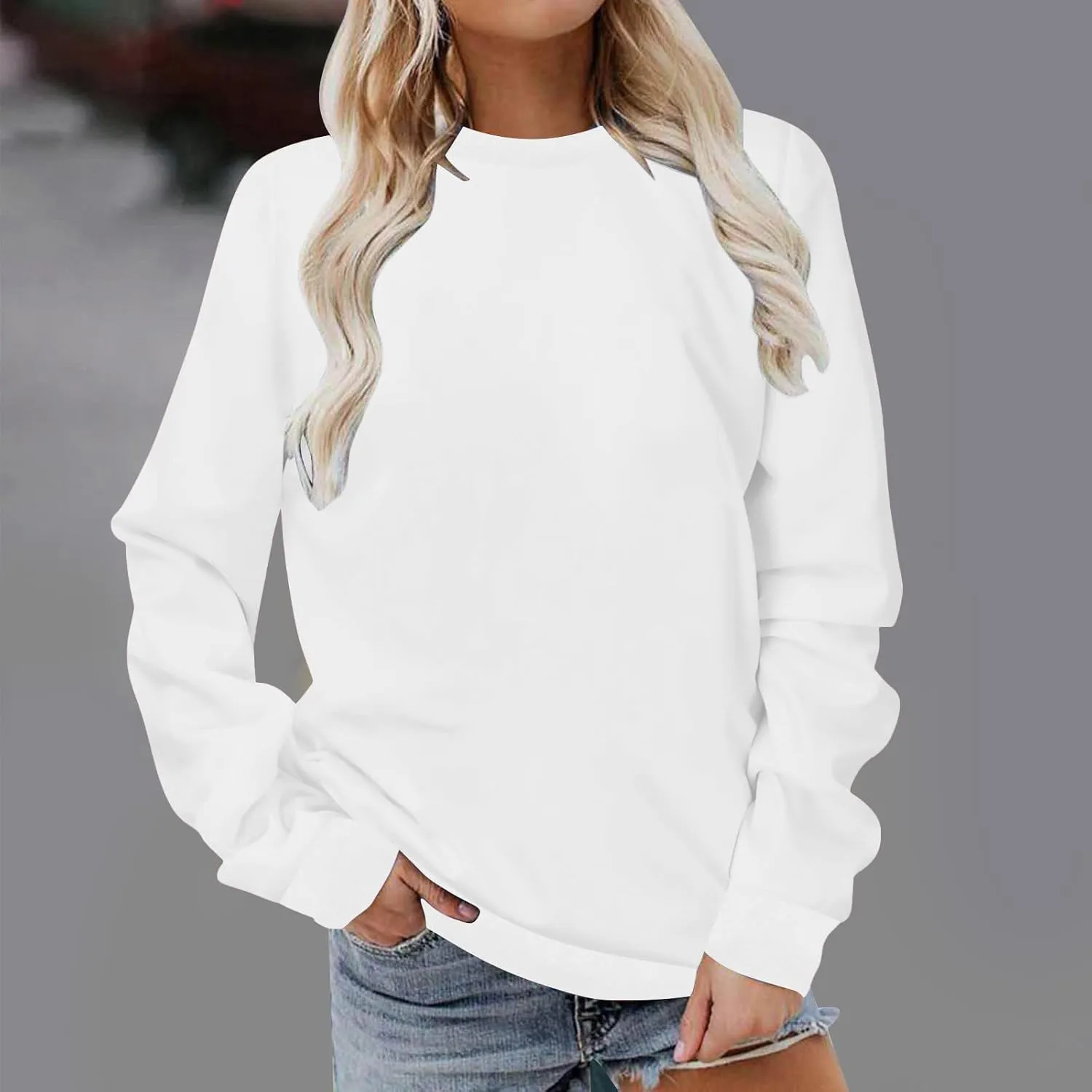 Womens Casual Long Sleeve Sweatshirt Cute Long Sleeve Oversized Pullover Tops Loose Fit Crew Neck Soft t-Shirts