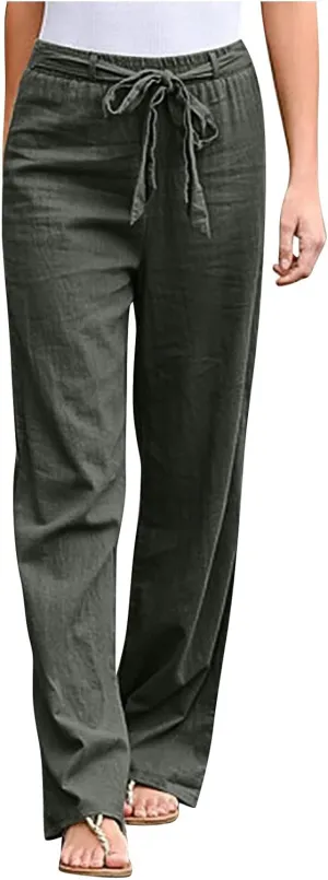 Womens Casual Loose Pants Comfy High Waist Cropped Work Pants with Pockets Elastic High Waist Paper Bag Pants Trousers