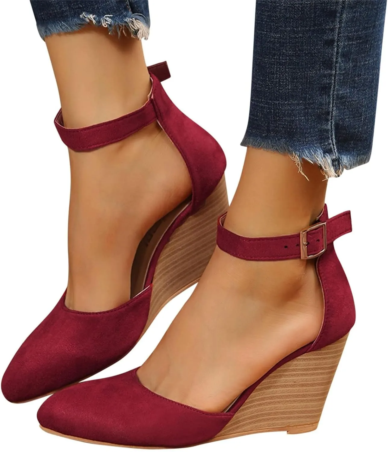 Womens Closed Toe Sandals Buckle Ankle Strap High Chunky Heels Sandals Closed Toe Espadrilles Wedge Shoes Platform