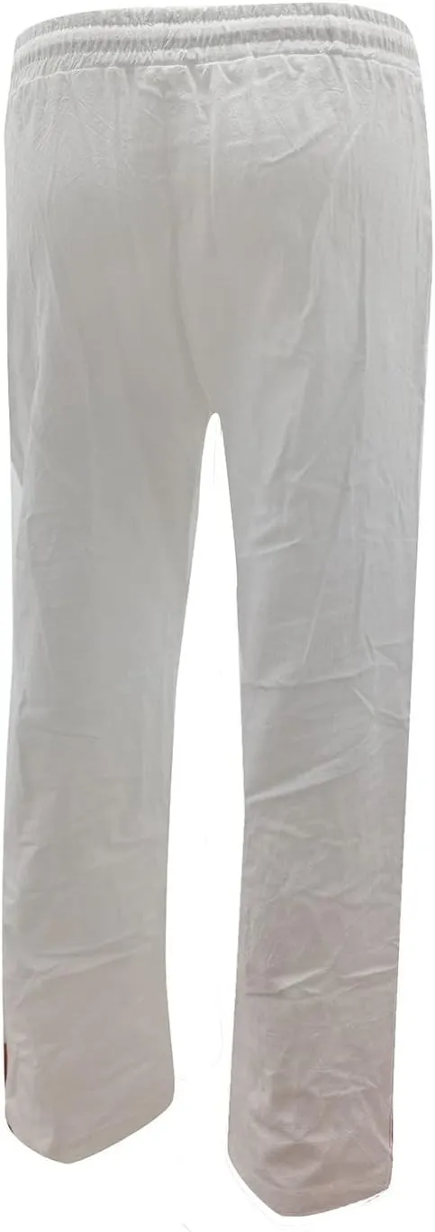 Women's Cotton Linen Pants Straight Leg Drawstring Elastic High Waist Loose Comfy Palazzo Trousers with Pockets