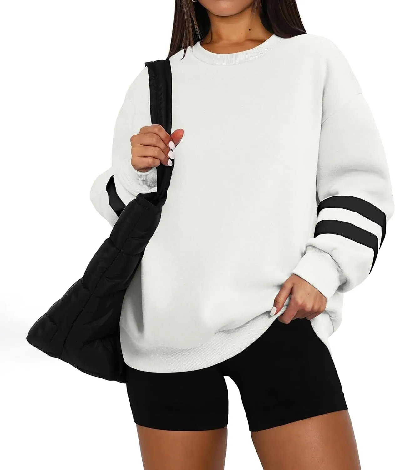 Womens Crewneck Sweatshirt Winter Fleece Plus Size Hoodie Color Block Loose Cute Sweatshirts No Hood Y2k Sweater