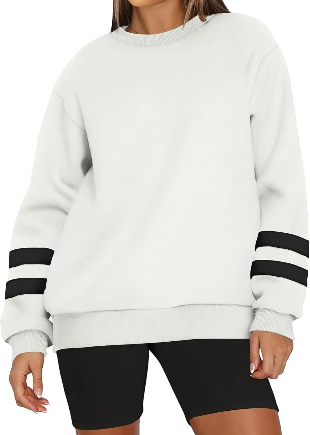 Womens Crewneck Sweatshirt Winter Fleece Plus Size Hoodie Color Block Loose Cute Sweatshirts No Hood Y2k Sweater