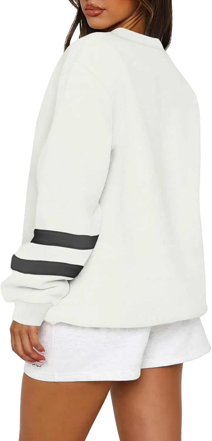 Womens Crewneck Sweatshirt Winter Fleece Plus Size Hoodie Color Block Loose Cute Sweatshirts No Hood Y2k Sweater