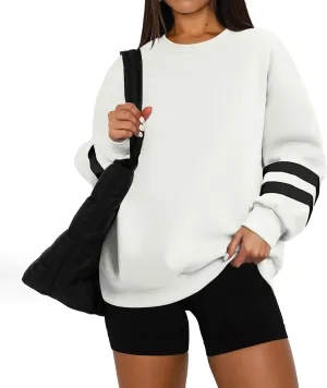 Womens Crewneck Sweatshirt Winter Fleece Plus Size Hoodie Color Block Loose Cute Sweatshirts No Hood Y2k Sweater