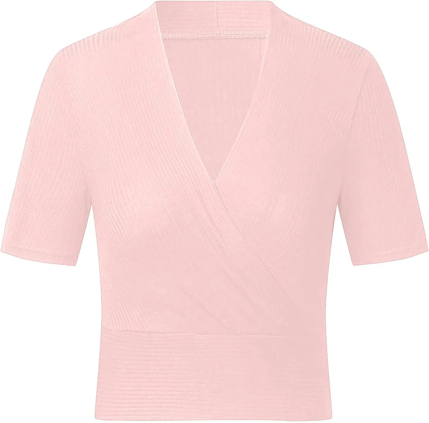 Womens Cross Wrap Tops Summer Deep V Neck T Shirts Casual Sexy Knit Short Sleeve Blouses Slim Fit Ruched Shirts Tops