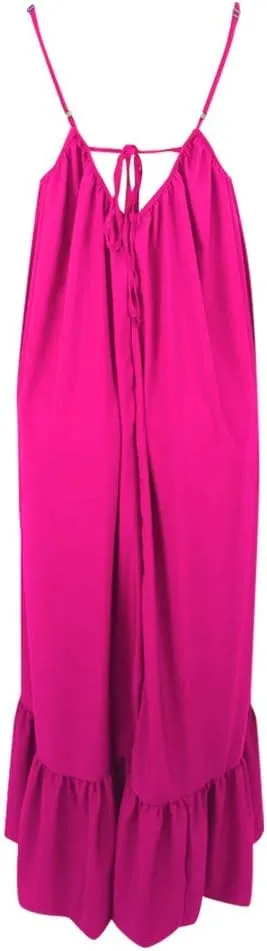 Womens Elegant Sleeveless Color Block Pleated Maxi Dress Low Cut Patchwork Swing Dress High Waist A Line Flowy Sling Dress