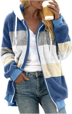 Womens Fall Clothes Plush Hooded Sweatshirts Long Sleeve Oversized Hoodies Zip Hood Winter Pullover Coats with Pocket