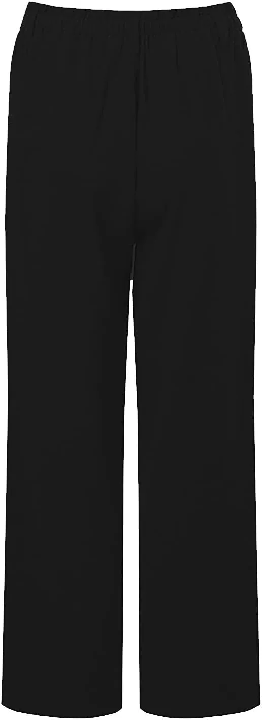 Women's Linen Pants Summer Cropped Wide Leg Trousers Pants Casual Lightweight Elastic Waist Work Pants with Pockets