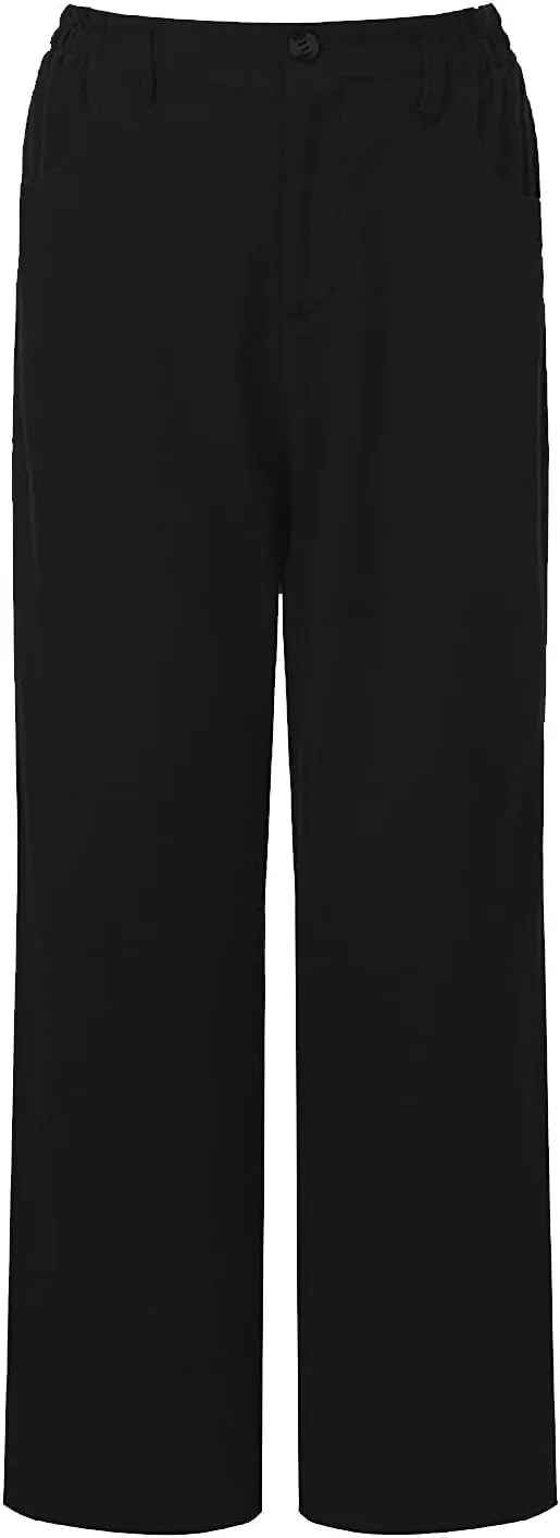 Women's Linen Pants Summer Cropped Wide Leg Trousers Pants Casual Lightweight Elastic Waist Work Pants with Pockets
