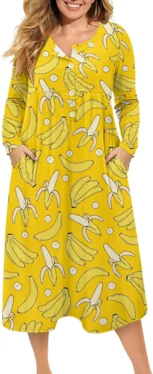 Women's Long Sleeve Oversized Maxi Dress Button Up Casual Style Loose Fall Vacation Dresses with Pockets
