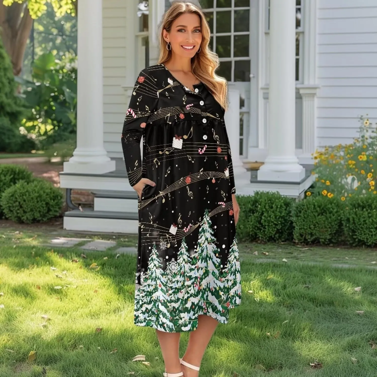 Women's Long Sleeve Oversized Maxi Dress Button Up Casual Style Loose Fall Vacation Dresses with Pockets