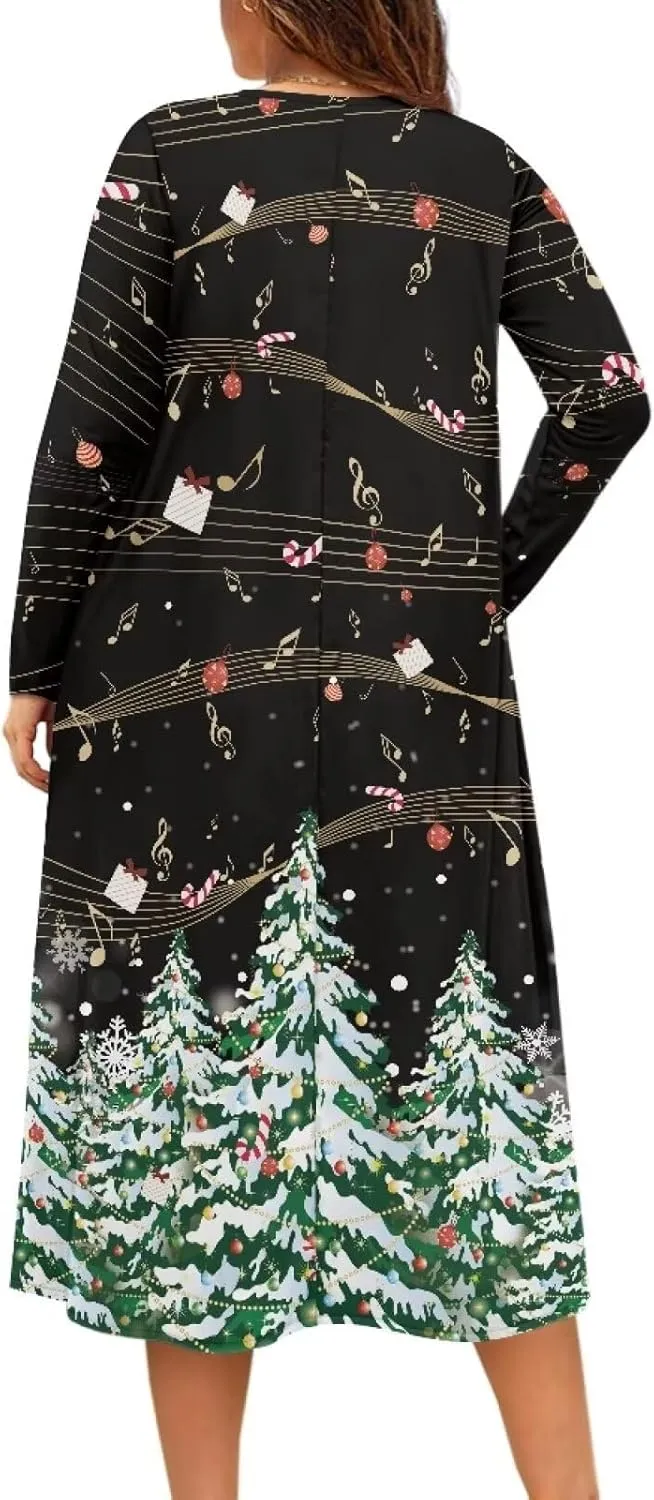 Women's Long Sleeve Oversized Maxi Dress Button Up Casual Style Loose Fall Vacation Dresses with Pockets
