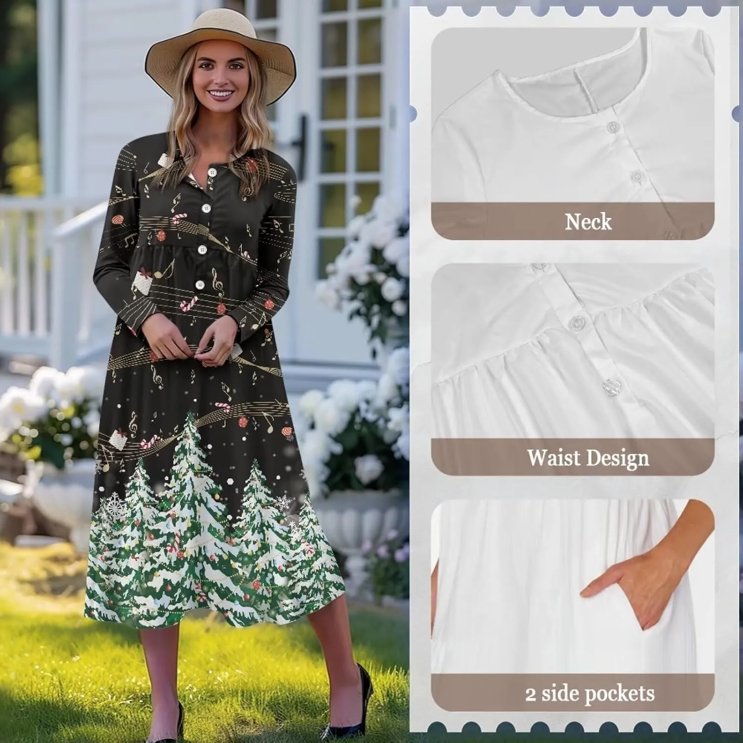 Women's Long Sleeve Oversized Maxi Dress Button Up Casual Style Loose Fall Vacation Dresses with Pockets