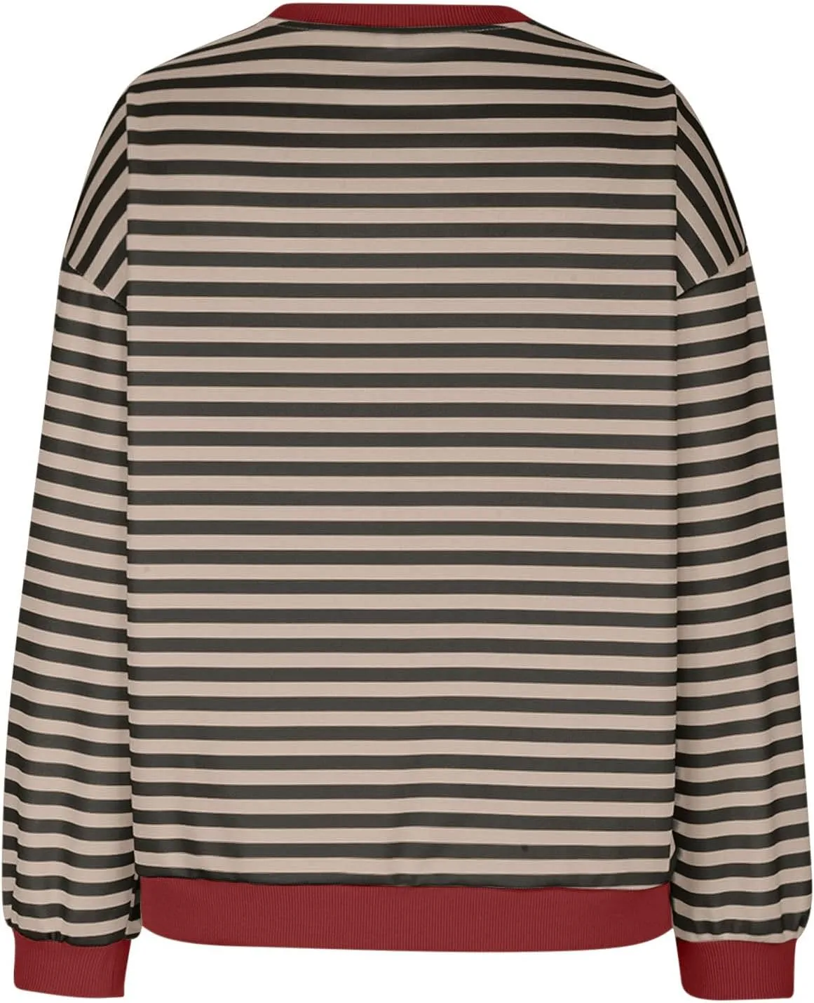Womens Long Sleeve Tops 2024 Striped Shirt Drop Shoulder Round Neck Tops Loose Fit Casual Shirts Soft Comfortable Tops