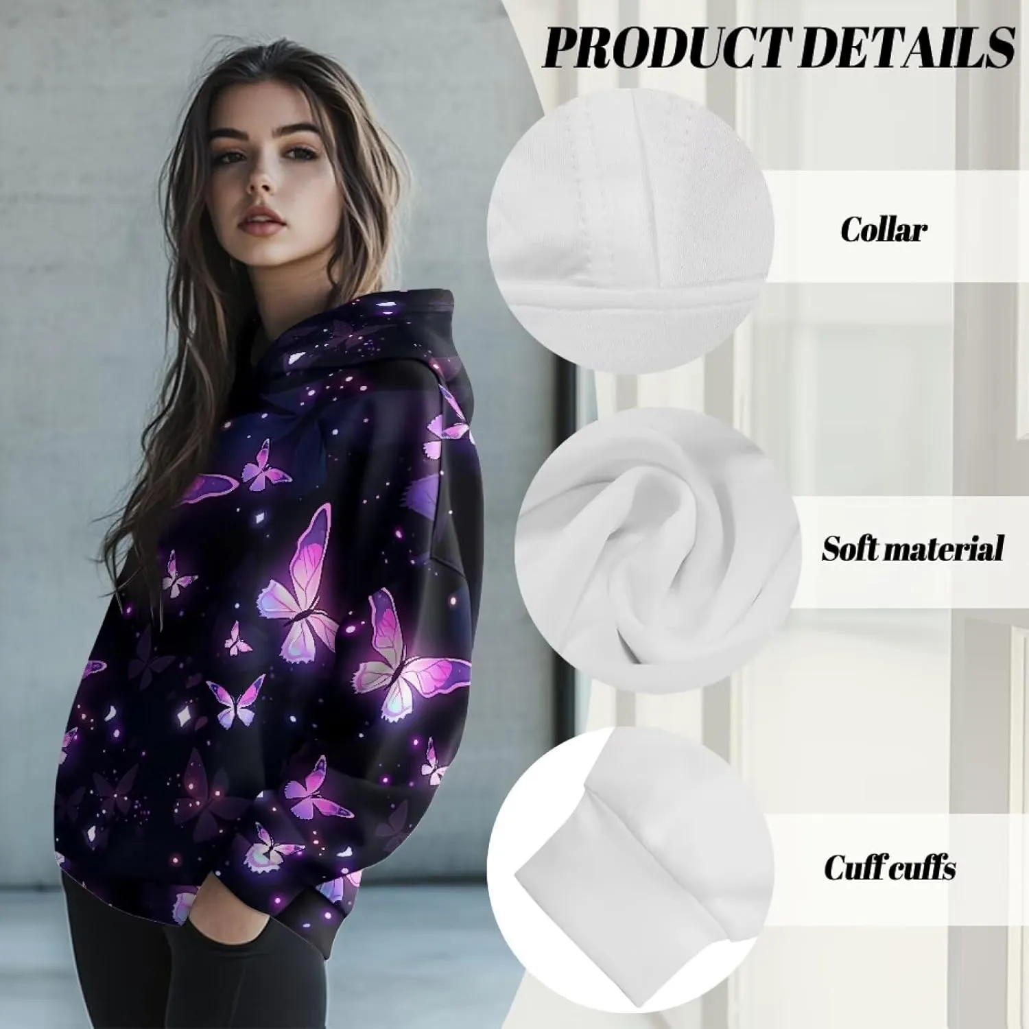 Womens Loose Hoodies Long Sleeve Sweatshirts Fall Outfits Winter Clothes Fashion Outfits, Casual Style S-2XL