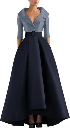 Womens Maxi Dress Collared Color Block 3/4 Sleeve Formal Elegant 2025 Spring Summer Evening Party Dress