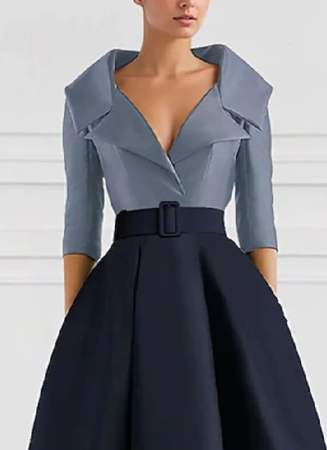 Womens Maxi Dress Collared Color Block 3/4 Sleeve Formal Elegant 2025 Spring Summer Evening Party Dress