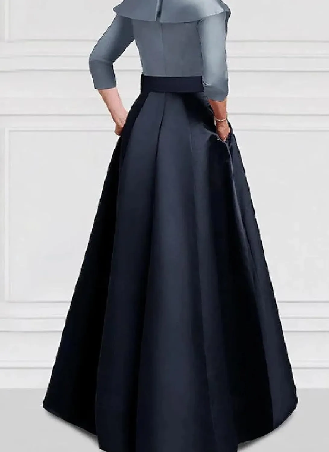 Womens Maxi Dress Collared Color Block 3/4 Sleeve Formal Elegant 2025 Spring Summer Evening Party Dress