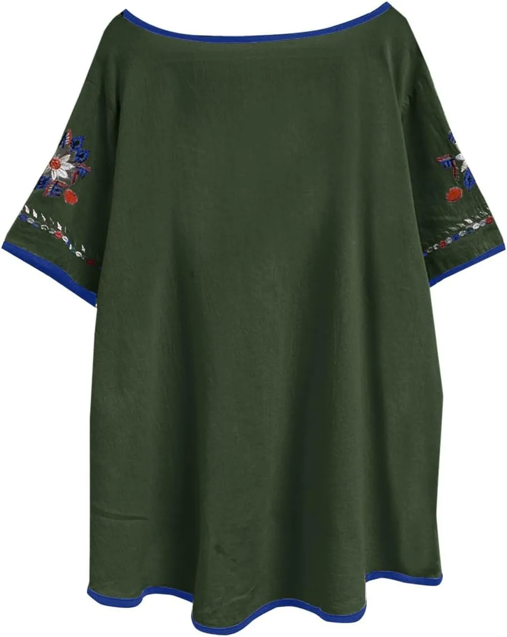 Womens Mexican Peasant Blouses Short Sleeve Embroidered Tunic Floral Cotton Linen Tops Boho Bohemian Trendy Clothes