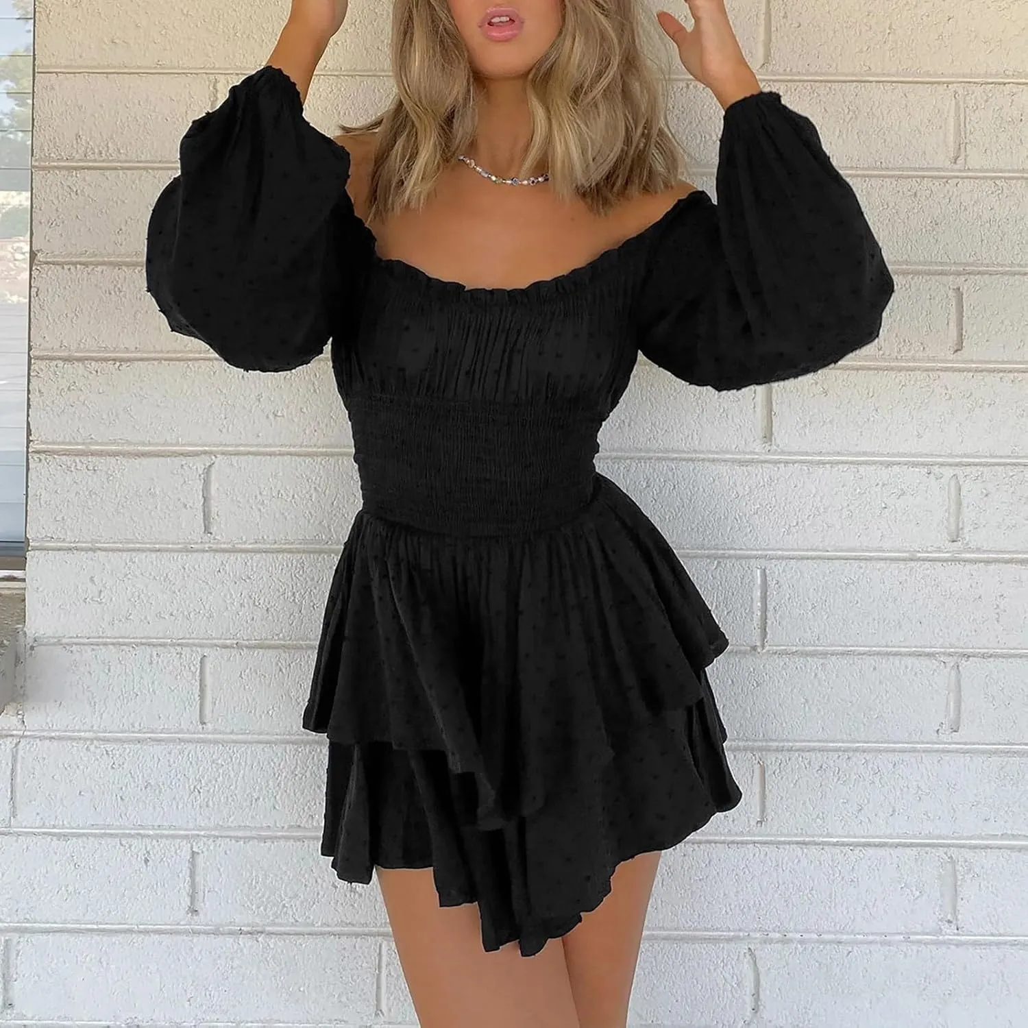 Women's Mini Dress 2025 Off The Shoulder Sexy Elegant Mesh Long Sleeve Ruched Bodycon Cocktail Beach Sundress