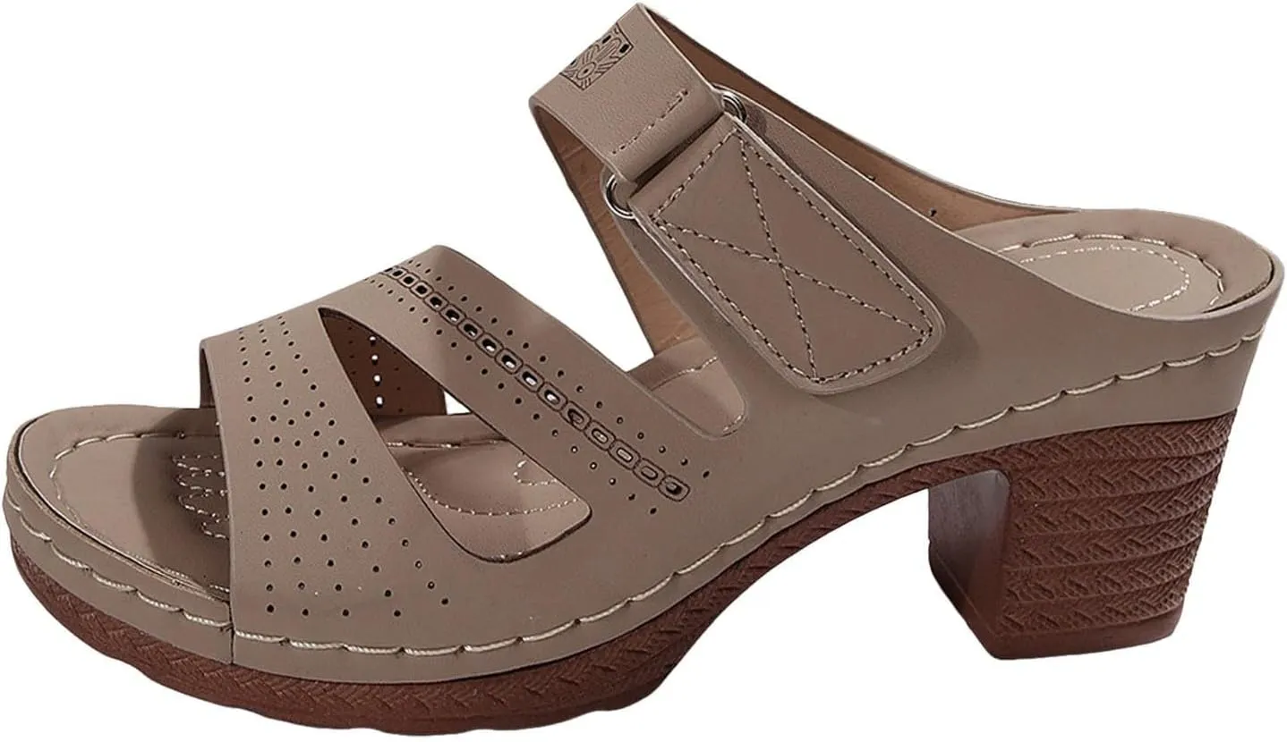 Womens Open Toe Sandals Summer Casual Non Slip Slippers Orthopedic Chunky Low Heels Open Toe Casual Summer Dressy Walking Beach Slippers Hollow Out Shoes