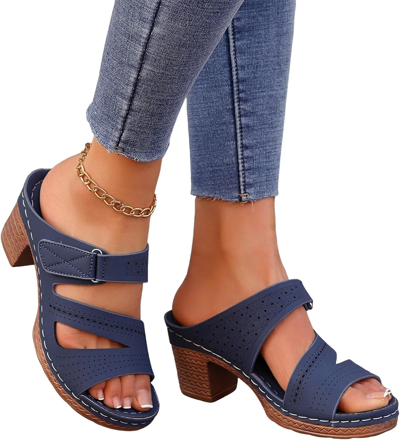 Womens Open Toe Sandals Summer Casual Non Slip Slippers Orthopedic Chunky Low Heels Open Toe Casual Summer Dressy Walking Beach Slippers Hollow Out Shoes