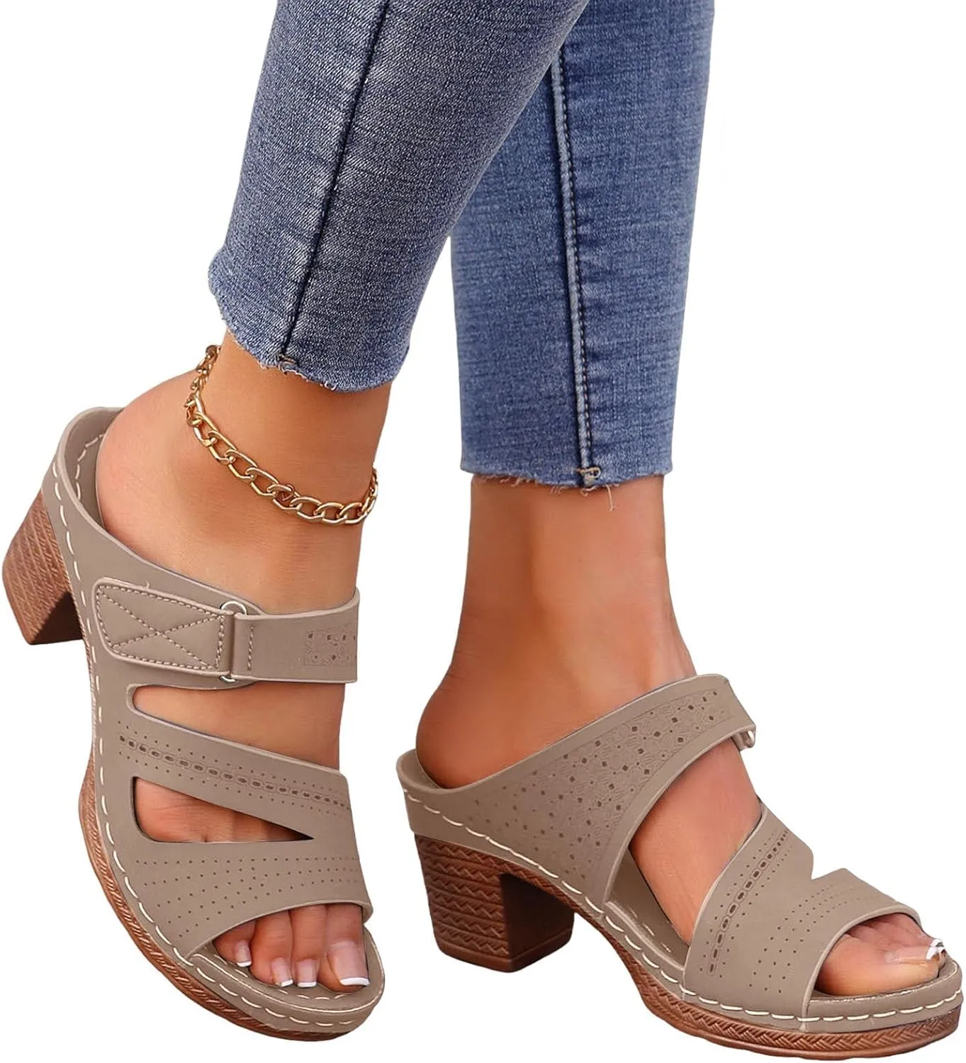 Womens Open Toe Sandals Summer Casual Non Slip Slippers Orthopedic Chunky Low Heels Open Toe Casual Summer Dressy Walking Beach Slippers Hollow Out Shoes