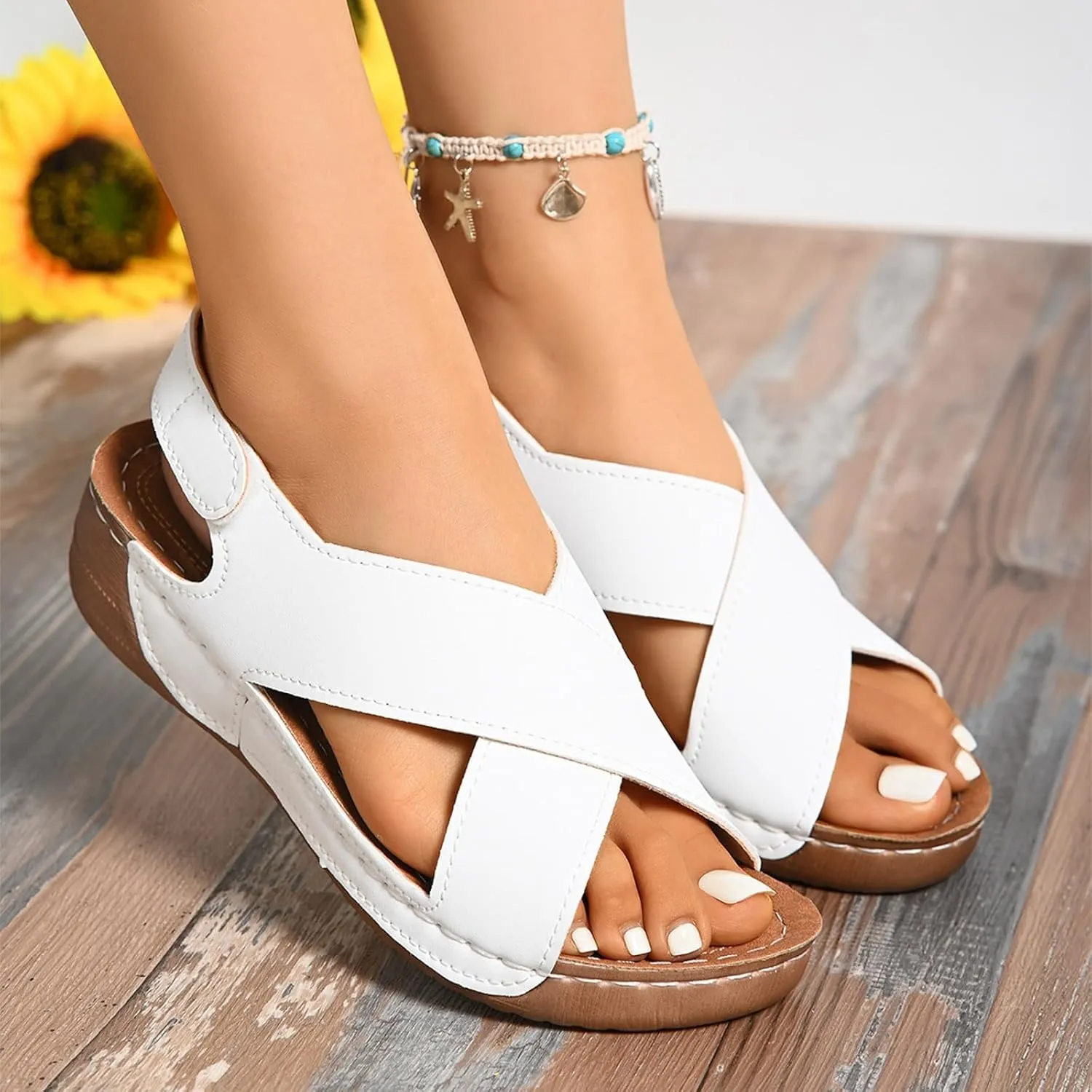 Womens Orthopedic Platform Wedge Sandals Comfortable Ankle Strap Platform Wedge Sandals with Arch Support Casual Dressy Summer Beach Shoes