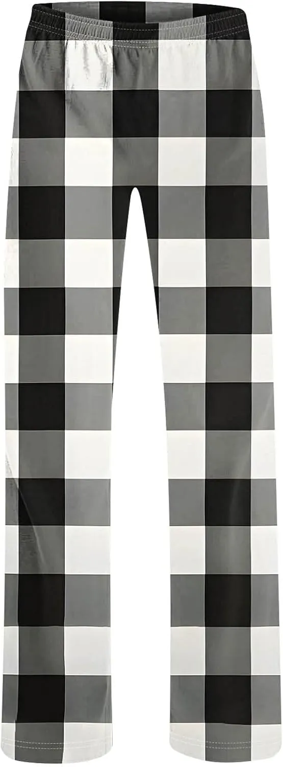 Women's Pajama Pants Wide Leg Yoga Pants Lounge High Waist Pants Comfy Stretch Plaid Pj Bottoms Trousers Loungewear